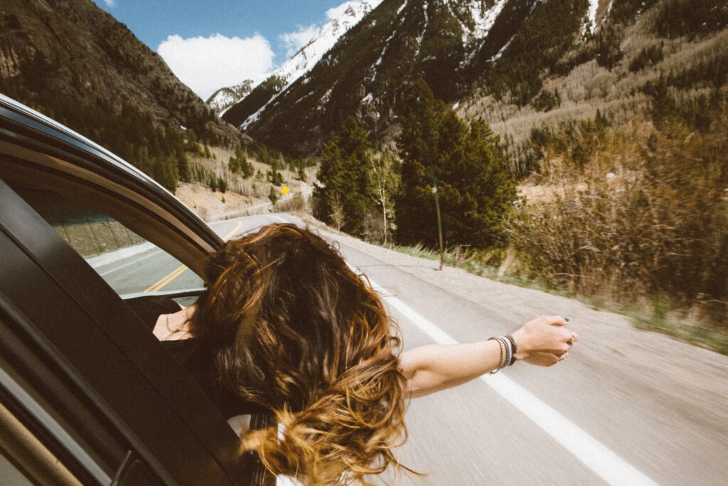 happy girl on roadtrip